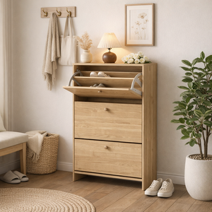 Armoire à chaussures Sisco en chêne massif scandinave à 3 tiroirs pour la maison, salon - Product Image 1