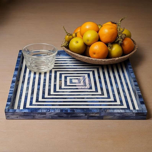 Plateau rond artisanal moderne à motifs floraux et incrustations en os pour servir lors de mariages, Diwali et anniversaires - Product Image 5