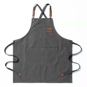 Delantal de chef de lona de algodón Unisex logotipo personalizado cocina hornear Bar café uniforme ajustable con bolsillo - Product Image 3