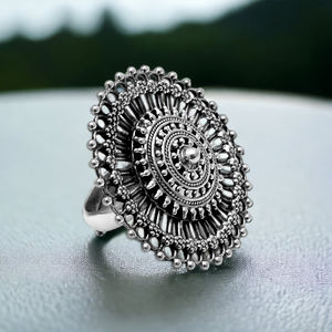 Solid 925 Sterling Oxidized Silver Ethnic Style Adjustable <b>Ring</b> for Woman Handmade <b>Indian</b> Fine Jewelry for Wedding Anniversary - Product Image 1