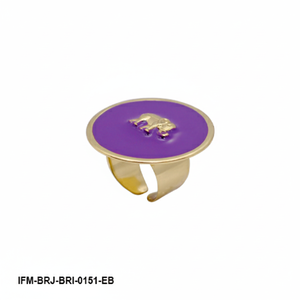 Brazalete Artesanal de Latón con Disco de Esmalte Morado y Motivo Dorado, Joyería Ajustable, Regalo para Ella - Product Image 1