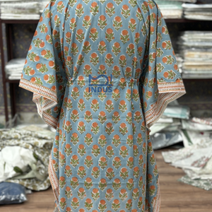 คาฟตันผ้าฝ้ายพิมพ์ลายบล็อกทำจากผ้าฝ้ายชุดคาฟตันสำหรับชายหาด - Product Image 3