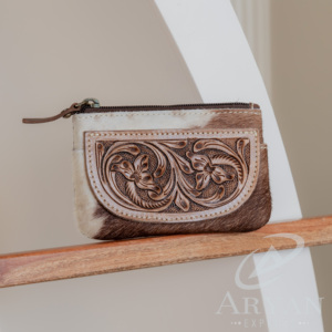 New Hand <b>Tooled</b> Hair on Genuine <b>Leather</b> Western Women Change Purse Cowhide <b>Leather</b> Zipper Coin Pouch Custom <b>Leather</b> Mini Wallet - Product Image 3
