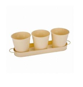 Jardinière ronde en tôle plaquée or avec poignée en métal pour la décoration de la maison et du jardin fabriquée à la main en Inde - Product Image 3