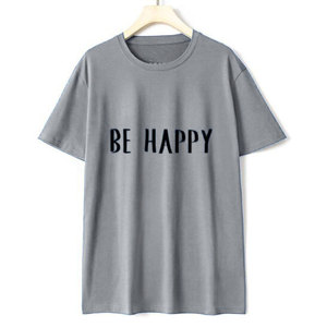 T-shirt da <span class=keywords><strong>uomo</strong></span> in cotone con stampa Be Happy, vestibilità regolare, manica corta, girocollo, stile casual in jersey - Product Image 1
