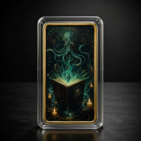 Carte de collection en métal double face, motif Grimoire de Cthulhu et Sigil Occulte, avec cadre doré, Vortex Cosmique, Œil Sacré, Cadeau Eldritch