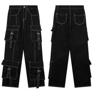 กางเกงยีนส์ทรงตรงสำหรับผู้ชายกางเกงโอเวอร์ไซส์ผ้ายืดมีหลายกระเป๋าแบบยืดหยุ่น - Product Image 2