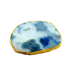 High quality <b>crystal</b> coaster Gift Use Hand Make Stone <b>Craft</b> Blue Agate Stone Coasters for Drink natural Stone Healing Gemstone - Product Image 2