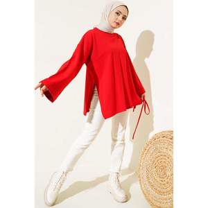 Double Sleeve <b>Rope</b> <b>Laced</b> Tunic Red - Product Image 3