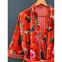 Peignoir Kimono unisexe en velours imprimé floral fait à la main hiver vêtements de nuit pour femmes Boho Hippie Style Robes Kimono ceinture pour les stations