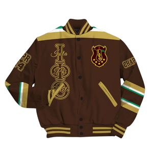 Iota Phi Theta 1963 Premium Varsity Jacket Letterman Brown Gold Greek Life Fraternity Apparel Classic College Wear - Product Image 2
