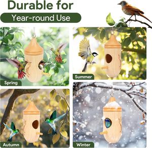 Maison Petites maisons d'oiseaux en bois pour l'extérieur avec arc décoratif et ficelle suspendue Style charmant 1 paquet de 3 mignon - Product Image 5