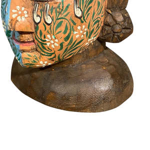 Tête de Bouddha en bois peinte à la main de style bohème, design artisanal en bois - Product Image 4
