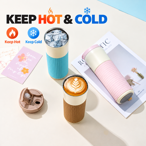 Vaso Térmico de Acero Inoxidable 304, Taza de Viaje Portátil con Funda Antideslizante, Tapa Abatible, Logotipo Personalizado, Taza de Regalo - Product Image 2