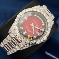 Montre analogique de luxe Hip Hop en acier inoxydable, verre Moissanite, pièce artisanale, diamants taillés brillants incrustés, pour homme