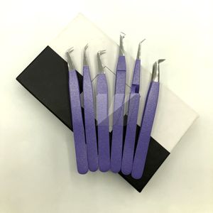 Pinzas japonesas para pestañas con purpurina púrpura y logotipo personalizado de alta calidad, pinzas para extensión de pestañas de acero inoxidable, puntiagudas sostenibles - Product Image 6