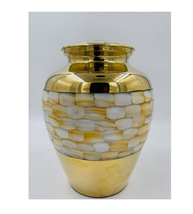 Brass Adult Mother of Pearl Cremation Urns for Human Ashes with Free <b>Velvet</b> <b>Bag</b> - Product Image 1