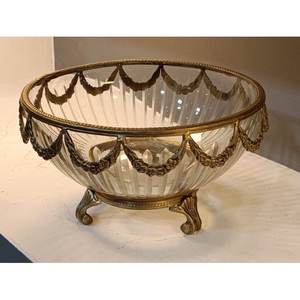 Cuenco de cristal de nuevo diseño con metal con forma ovalada de trabajo en relieve para Decoración de mesa y servicio - Product Image 1