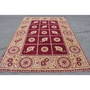 Tapis turc vintage grande surface 6.5x8.9 pieds classique rouge beige motif abstrait laine matériel 10mm Latex pour couloir chambre décor - Product Image 1