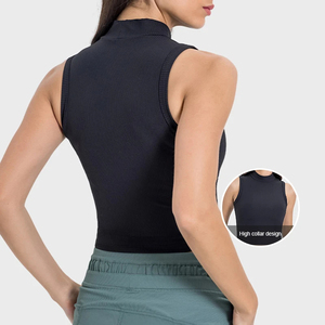 Chaleco de Yoga acanalado de cuello alto para mujer hecho a medida, Sujetador deportivo cómodo que absorbe la humedad, diseño sin mangas, gimnasio antisísmico XL - Product Image 4