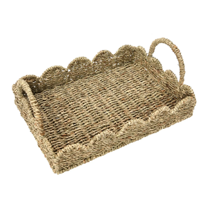 Eco Friendly Rustic Seagrass Rectangular <b>Tray</b> Handwoven Scalloped Edge Serving and Decorative <b>Tray</b> - Product Image 2
