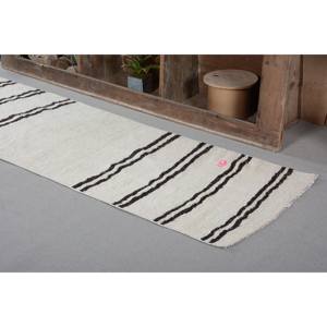 Tapis en laine moderne blanc noir 2,3x7,2 pieds Fait à la main Vintage Turc Design Latex Support Patchwork pour la maison Couloir Rectangle Chambre - Product Image 4