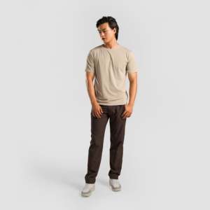 เสื้อยืด GA Basic สีเบจ ผ้าฝ้าย/ใยไผ่ เนื้อหนัก นุ่ม ย้อมเส้นด้าย พิมพ์ลายสกรีน - Product Image 4