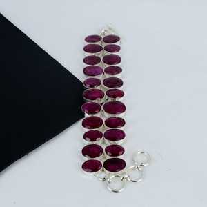 Kashmir Ruby Gemstone Solid 925 Sterling <b>Silver</b> Handmade Bracelet Bohemian Jewelry For <b>Women</b> Birthday Gifts - Product Image 2