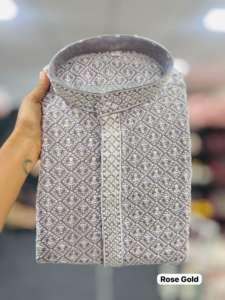 Dhwaja Export <b>Men's</b> Traditional Chikan Work Rayon <b>Kurta</b> Elegant Formal Style Quick Dry for Alluring Party Occasions <b>Indian</b> - Product Image 4