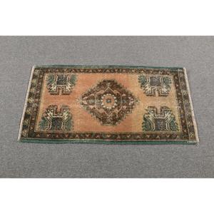 Turkish Vintage Rug, 1.7x3.3 ft Small Rug, <b>Brown</b> Green Oriental <b>Wool</b> Rug - Product Image 3