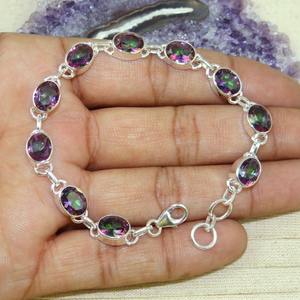 Halo Fashion Girls Solid 925 Sterling <b>Silver</b> Tennis Bracelet Handmade <b>Indian</b> Multigemstone Certified Gift Jewelry - Product Image 3