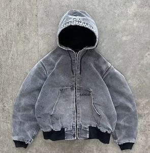 Logo personnalisé couleur unie hommes sweats à capuche surdimensionnés 100% coton Denim sweats à capuche Streetwear lavage à l'acide sweats à capuche zippés - Product Image 4