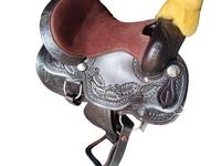 Rider's Trust Selle Western en bois et plastique façonnée à la main, Harnais d'équitation anglais, Couvertures pour chevaux, Cuir de buffle véritable, Siège rembourré en daim, Amortisseur de chocs