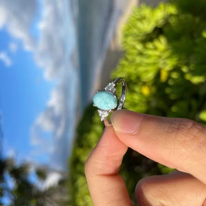 Dainty Handmade Natural Larimar Gemstone Genuine <b>925</b> Sterling <b>Silver</b> Vintage Engagement <b>Ring</b> Prong Setting Party Wear Jewelry - Product Image 2