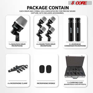 5Core Drum Mic Kit 7 Pcs Kick BassTom Snare Dynamic <b>Microphone</b> Instrument Mics Set Black - Product Image 4