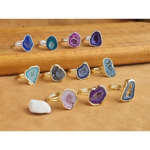 Trendy <b>Boho</b> Fashion <b>Ring</b> Gold and Silver Plated with Colorful Natural Agate Stones for Resale - Product Image 2