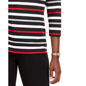 Karen Scott Top sportivo casual da donna a righe con maniche a 3/4, taglia grande, rosso brillante - Product Image 3