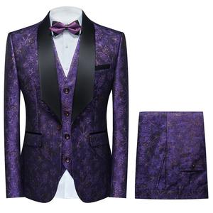Última llegada nuevo diseñador Venta caliente Slim Fit abrigo chaleco pantalones conjunto de 3 piezas traje de boda impreso cuello mandarín trajes esmoquin - Product Image 1