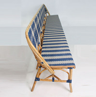 Banc de bistrot moderne en rotin/osier, chaise de loisirs avec housse amovible bleu-blanc, mobilier de maison, salon, salle à manger, hôtel, villa, café
