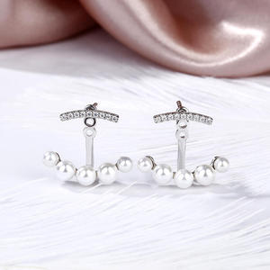 Jeulia Vintage Cultured Pearl Sterling <b>Silver</b> <b>Stud</b> Drop Earrings with Princess Cut Diamond - Product Image 6