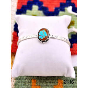 Bracelet manchette artisanal du Sud-Ouest n°8 en turquoise et argent sterling, bijou de collection culturelle - Product Image 3