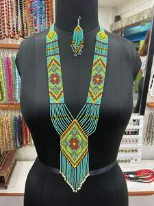 Custom Made Glass Seed Beaded Necklaces with Patterns Along with Matching <b>Earrings</b> Ideal for Jewelry Designers - Product Image 2