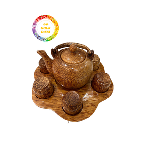 Tetera de madera de coco Tropical, mesa artesanal biodegradable, decoración de la hora del té con acento para amantes inspirados en la naturaleza - Product Image 5