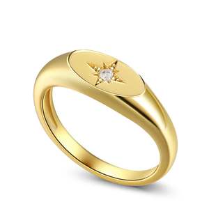 Jeulia 18K Gold Plated Sterling <b>Silver</b> Oval Star Signet <b>Ring</b> with Bezel <b>Set</b> Zircon - Product Image 3