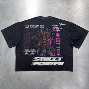 เสื้อยืดผู้ชายทรงหลวมพิมพ์ลาย DTG ผ้าฝ้าย 100% น้ำหนัก 300 กรัม สไตล์เรโทรแบบกำหนดเอง พร้อมดีเทลลาย 3 มิติ และประดับด้วยคริสตัล - Product Image 1