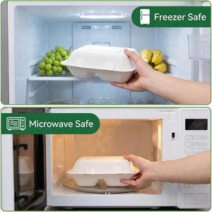 Contenedores de Alimentos con Compartimentos, Ecológicos, Impermeables, Compostables, con Bisagras, Desechables, de Bagazo, para Llevar Comida, para Restaurantes - Product Image 3