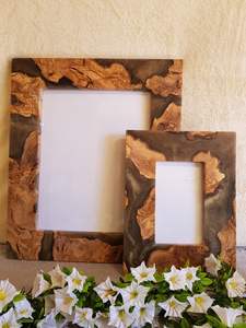 Cadre photo en bois et résine artisanal pour la décoration moderne de la maison, affichage mural rustique, cadeau, anniversaire de mariage, bureau, chambre à coucher - Product Image 2