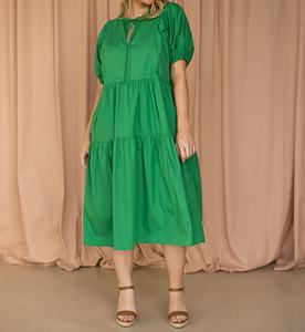 Vestido Verde Bosque Multicapa Moderno con Mangas de Blusa para Otoño - Product Image 4