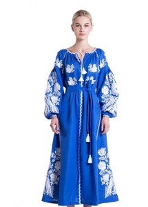 Últimas Ucrania bordado a mano mangas de globo completo étnico largo Ucrania vestidos bordados vestido de cambio con bolsillos laterales - Product Image 2