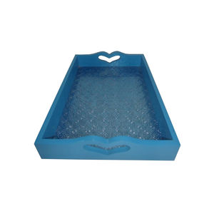 Bandeja DE SERVICIO DE MDF azul con incrustaciones de hojas en relieve florales, bandeja de servidor de aperitivos de madera barata con clase, productos decorativos - Product Image 2